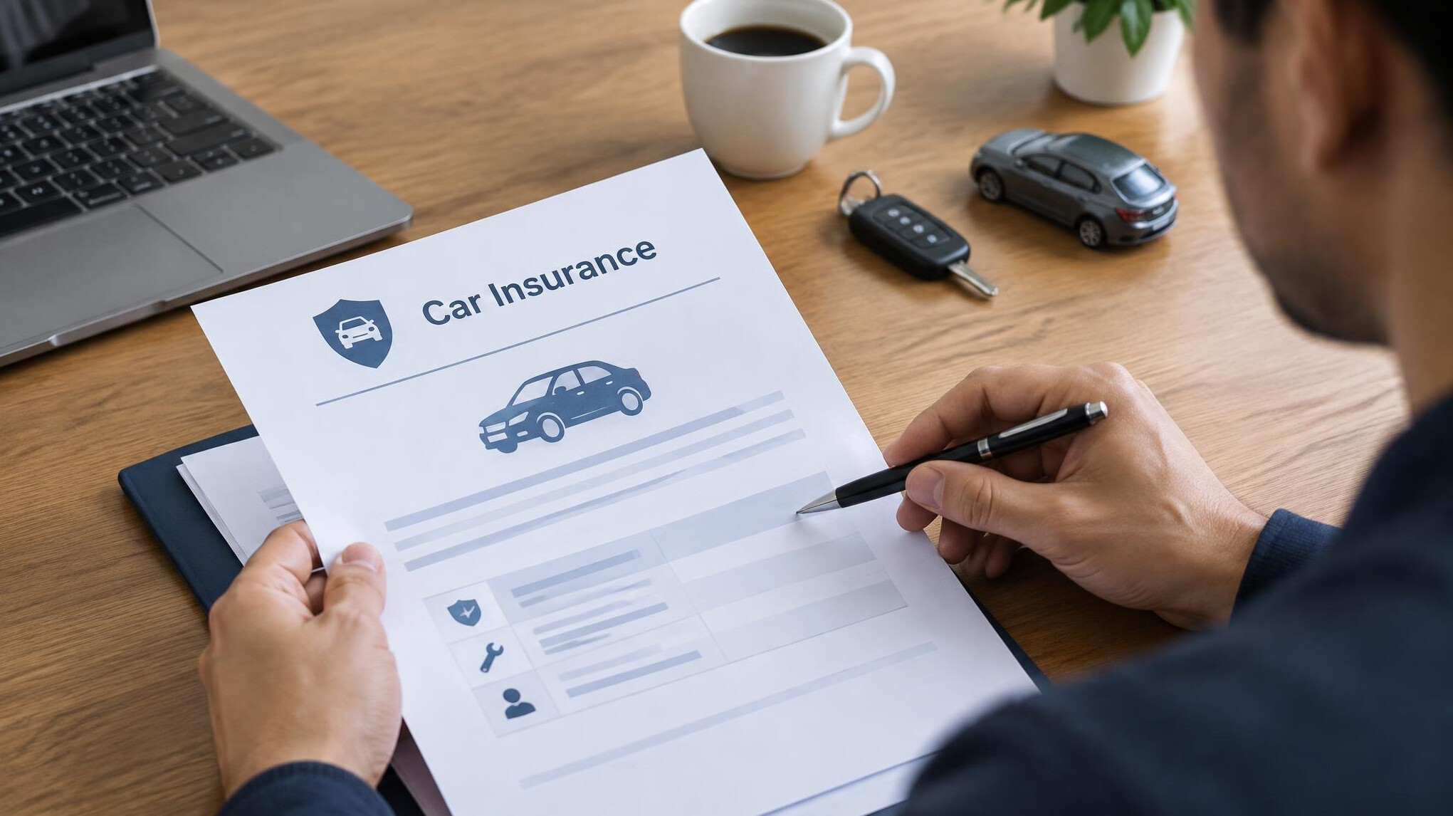 car insurance document on table