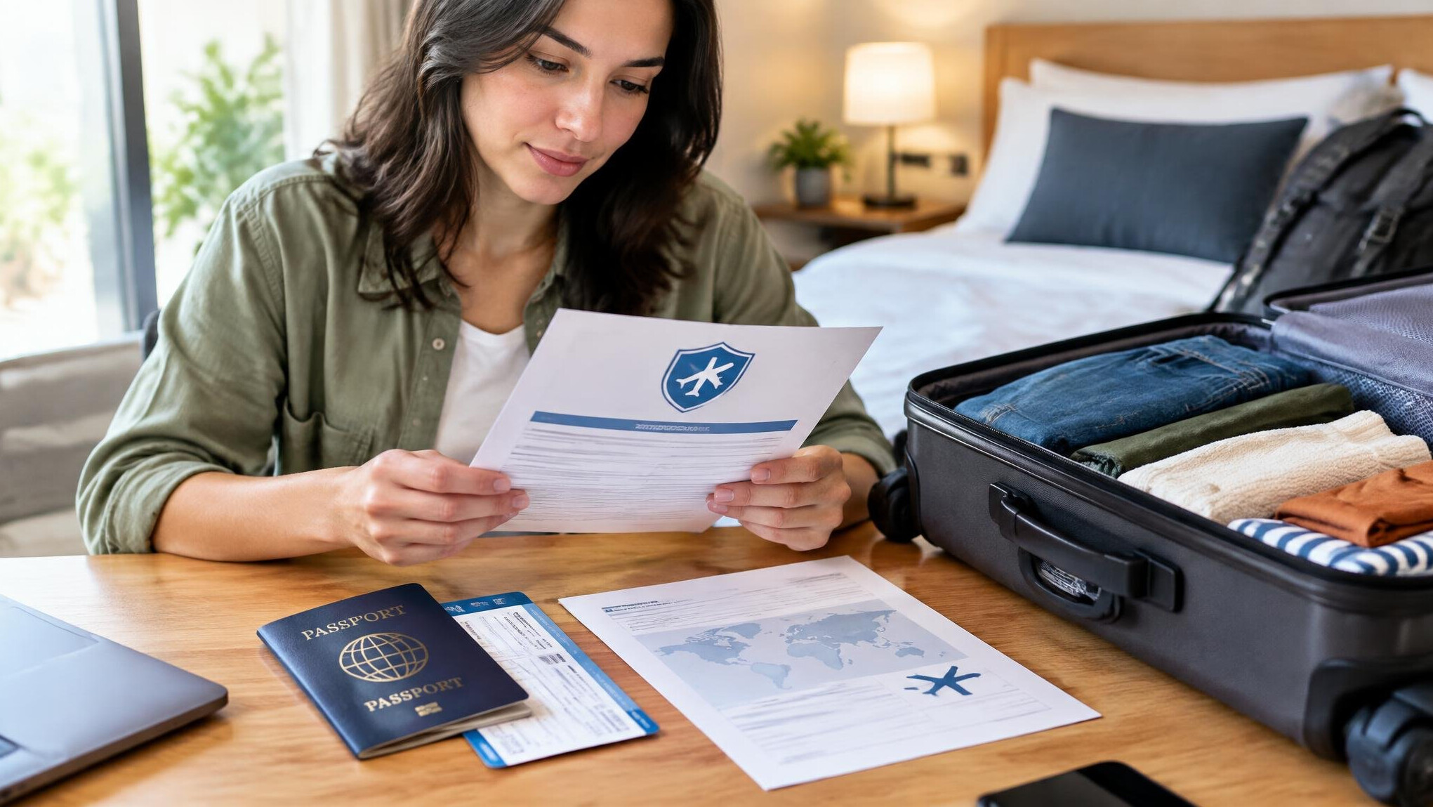 person checking travel insurance papers