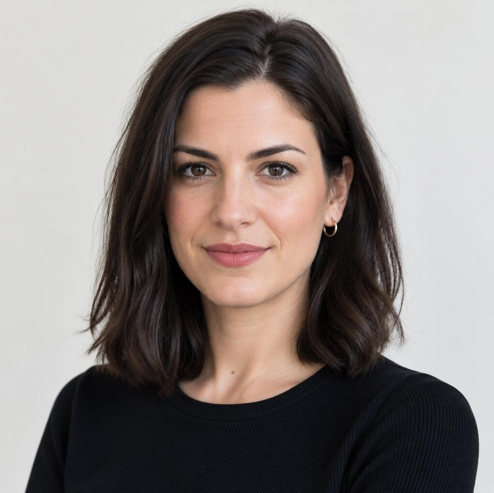 Portrait of a young woman with dark hair looking at the camera